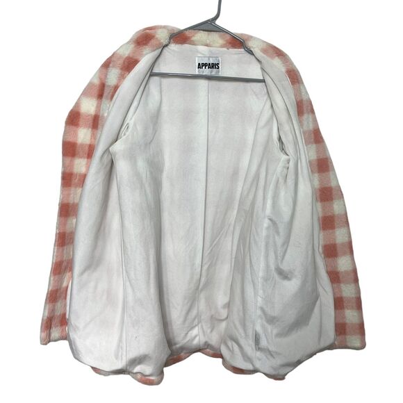 APPARIS Rare Gingham Check Teddy Coat with Tie Waist Pink Jacket Womens Size S/M - Picture 8 of 13
